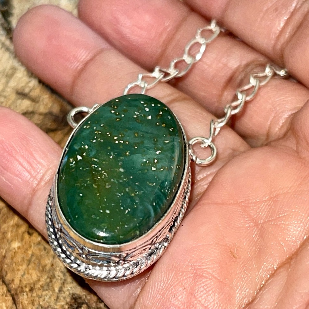 Heliotrope Deagon Bloodstone Pendant Necklace 15”-17”